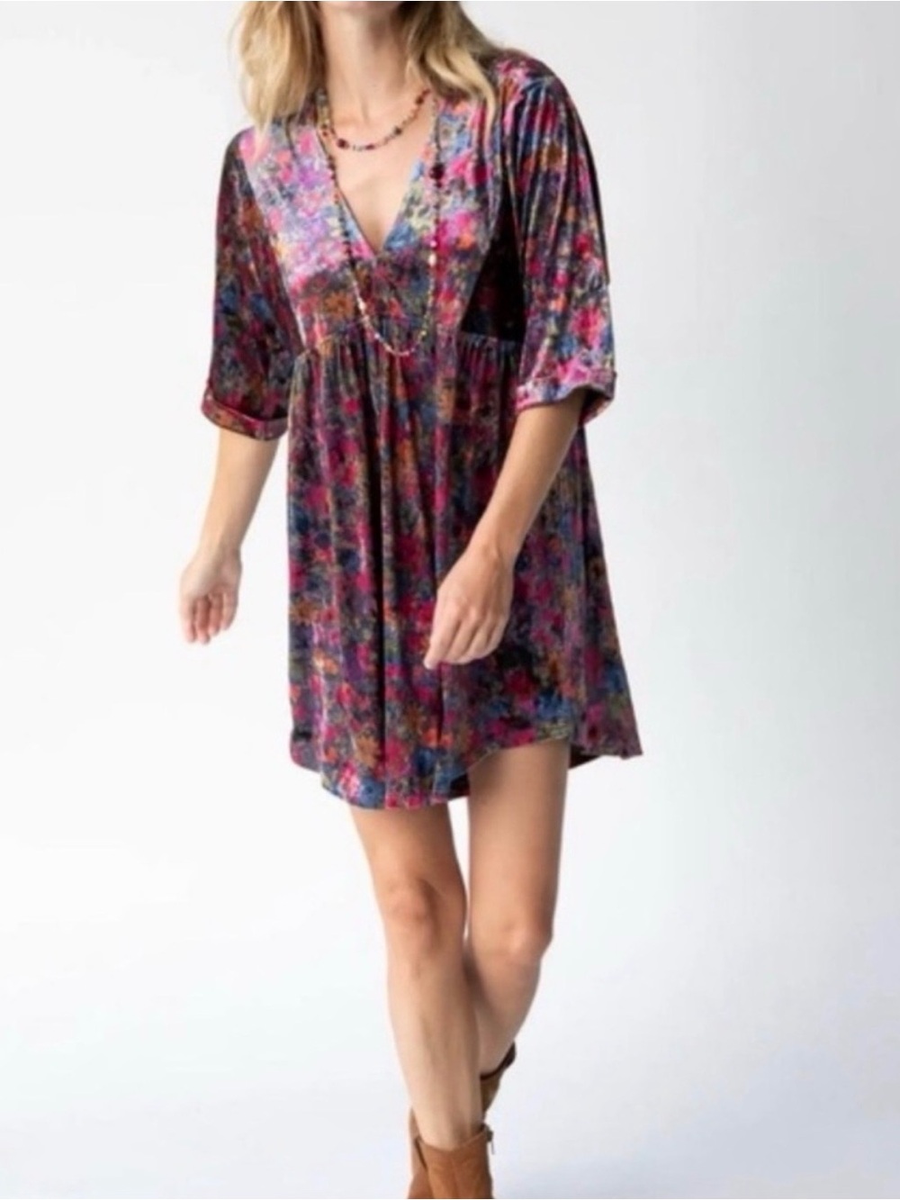 Natural Life Floral Stella Mini Dress velvet Moody Boho Tunic S Whimsigoth Fairy